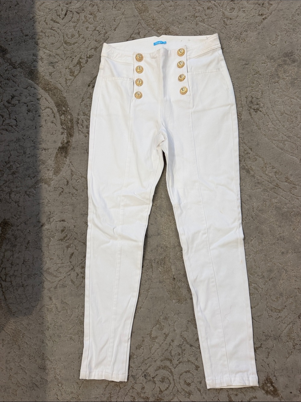 J. McLaughlin White Skinny Jeans with Gold Buttons